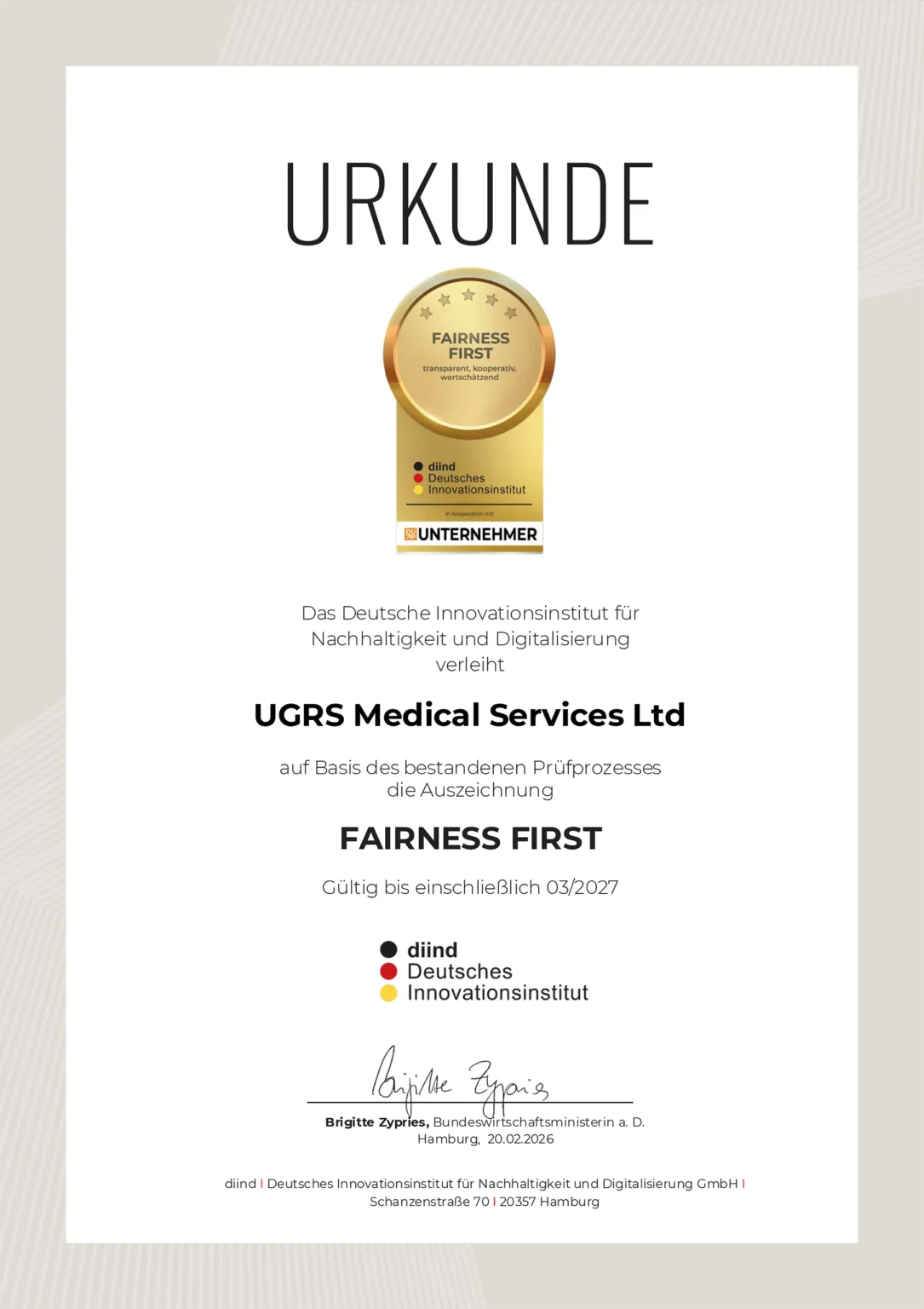 Fairness First UGRS Medical Services Ltd